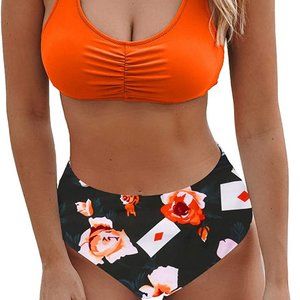 Brand New - No Tags Bikini Women Lace up Floral High Waist Two Piece Swimsuits